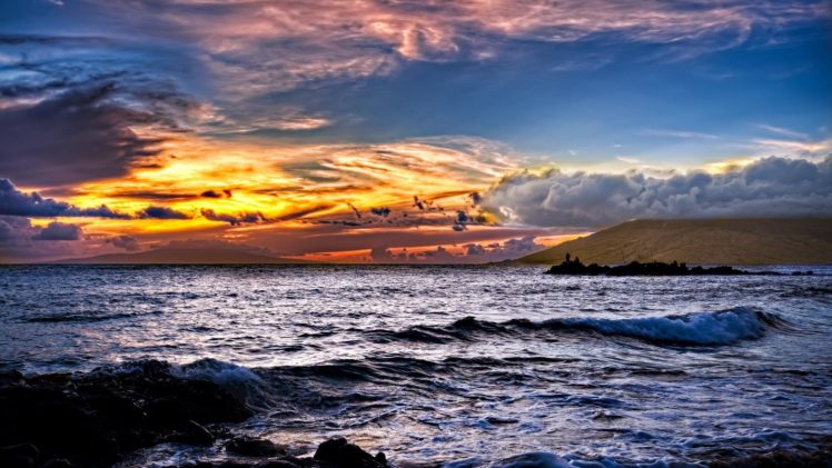 sunset, Sunrise, Clouds, Landscapes, Nature, Waves, Skyscapes, Land, Sea HD Wallpaper Desktop Background