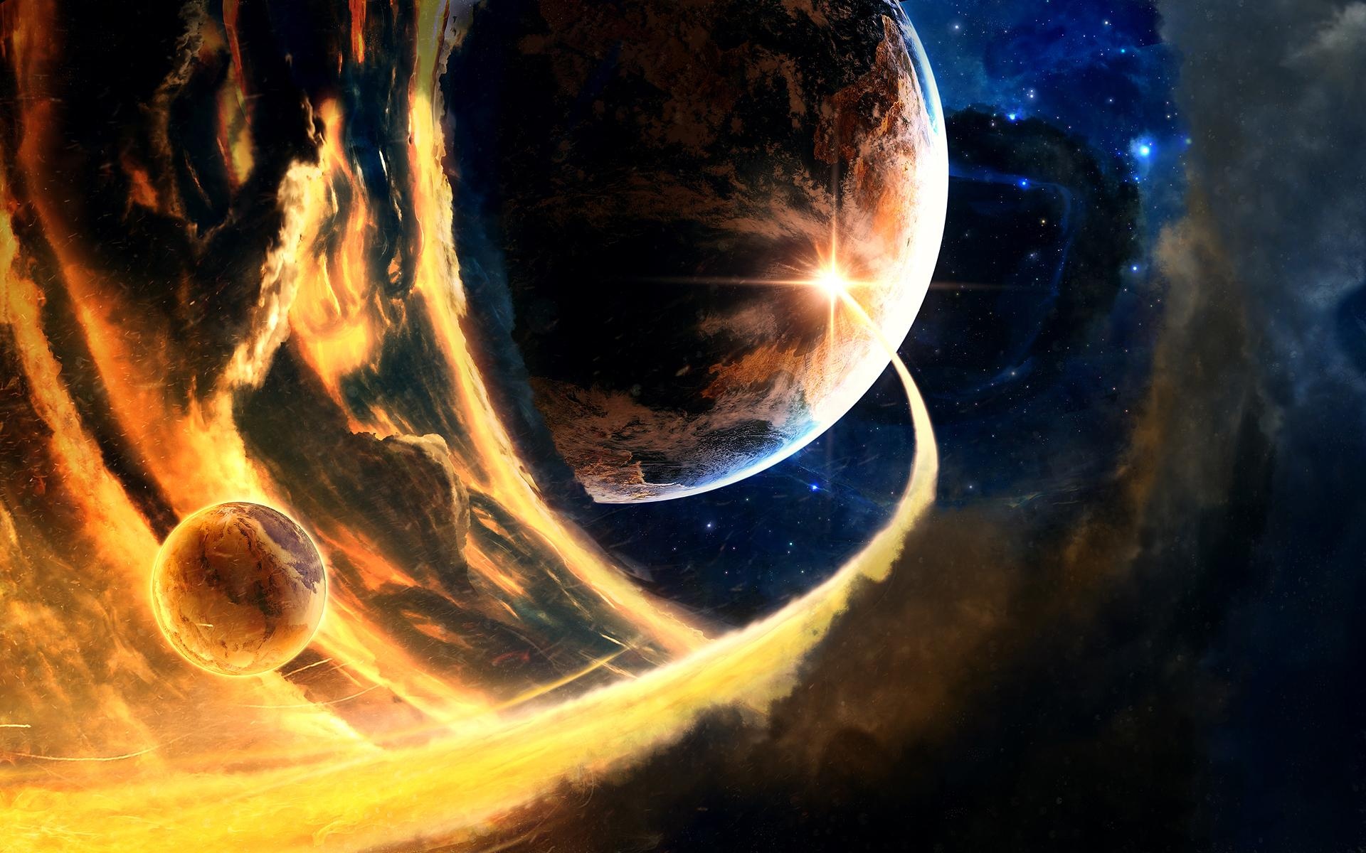 sci, Fi, Science, Fiction, Cg, Digital, Art, Paintings, Airbrushing, Comet, Asteroid, Planets, Fire, Flames, Stars, Space, Nebula, Apocalyptic, Apoc, Destruction, Devastation, Color, Bright Wallpaper