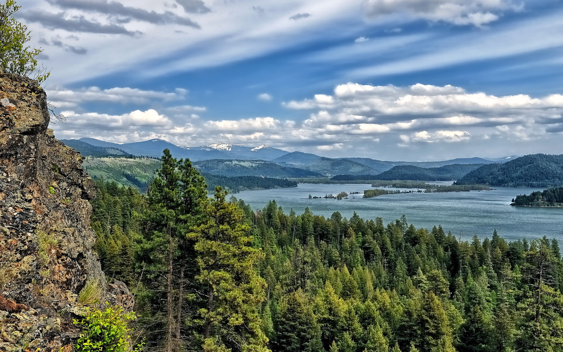 lake, Coeur, Dalene, Nature, Landscapes, Mountains, Trees, Forest, Sky, Clouds, Scenic, Cliff Wallpaper