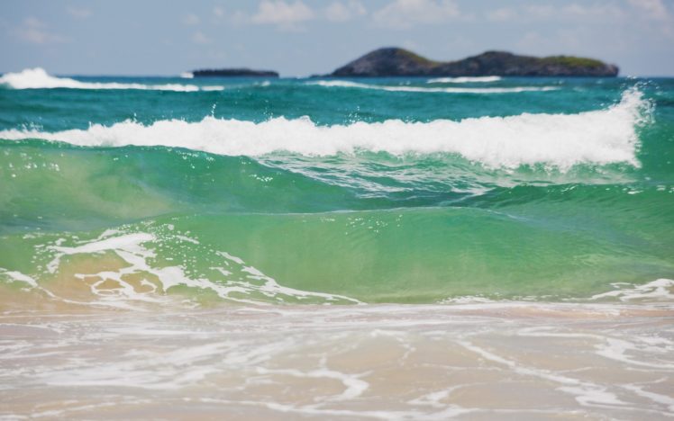nature, Beaches, Islands, Sand, Surf, Waves, Ocean, Sea, Tropical, Sky, Clouds HD Wallpaper Desktop Background