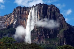 angel, Falls, Nature, Landscapes, Waterfall, Trees, Jungle, Mountain, Mist, Spray, Rivers, Sky, Clouds, Scenic
