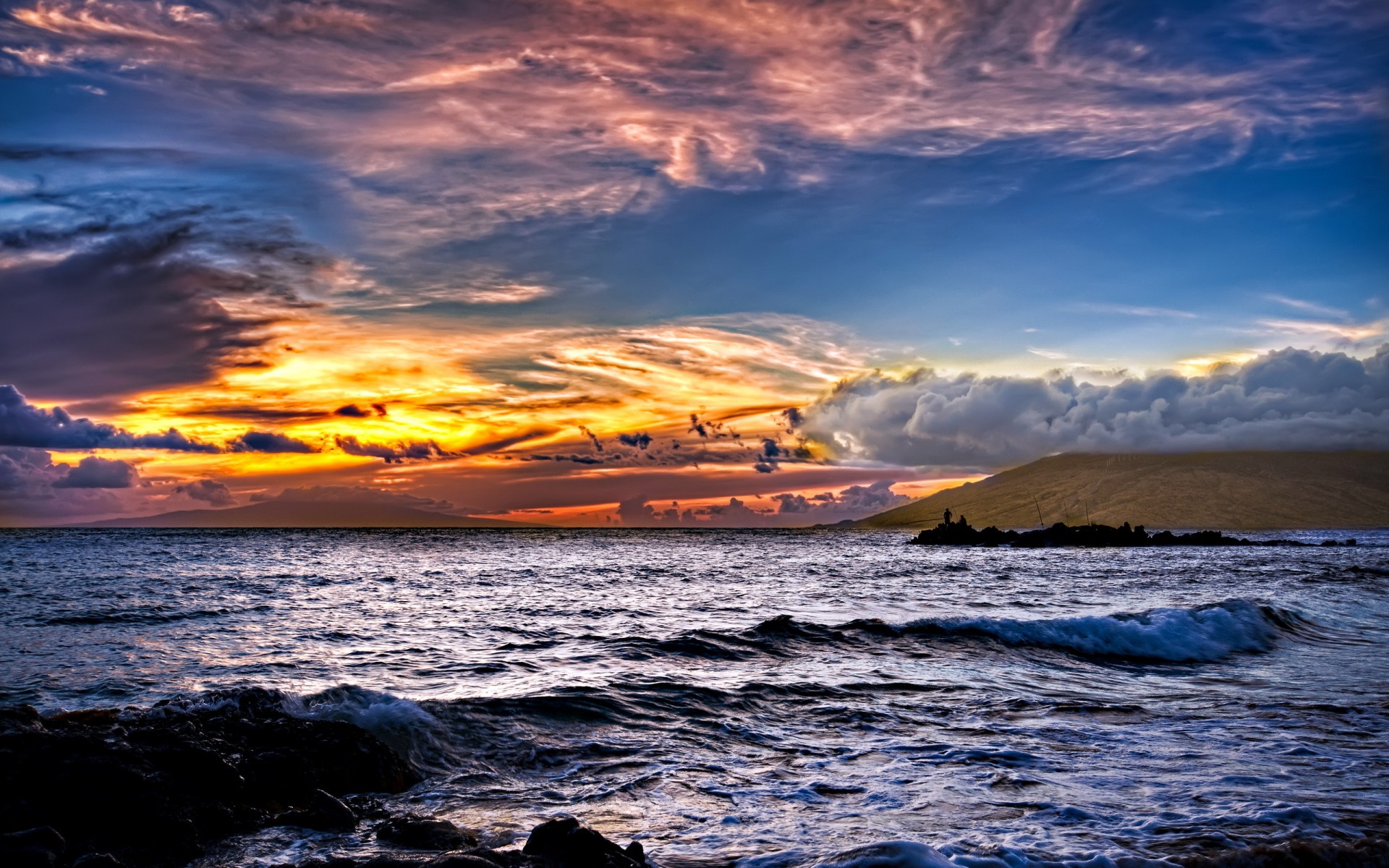 nature, Seascape, Ocean, Sea, Waves, Ocean, Sea, Sky, Clouds, Sunset, Sunrise, Color Wallpaper