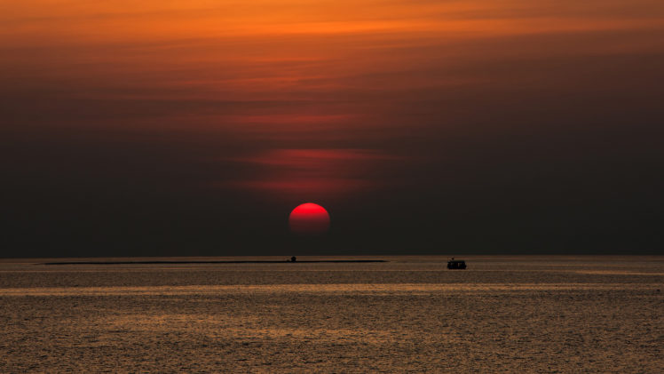 nature, Seascape, Sunset, Sunrise, Ocean, Sea, Sky, Clouds, Vehicles, Boats, Ship HD Wallpaper Desktop Background