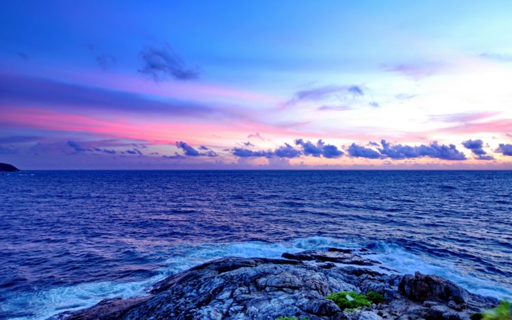 nature, Sea, Ocean, Color, Blue, Seascape, Waves, Sky, Clouds, Sunrise, Sunset HD Wallpaper Desktop Background