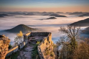 wegelnburg, Pfalz, Germany, Mountains, Hills, Fog, View, Of, The, Old, Fortress, Castle