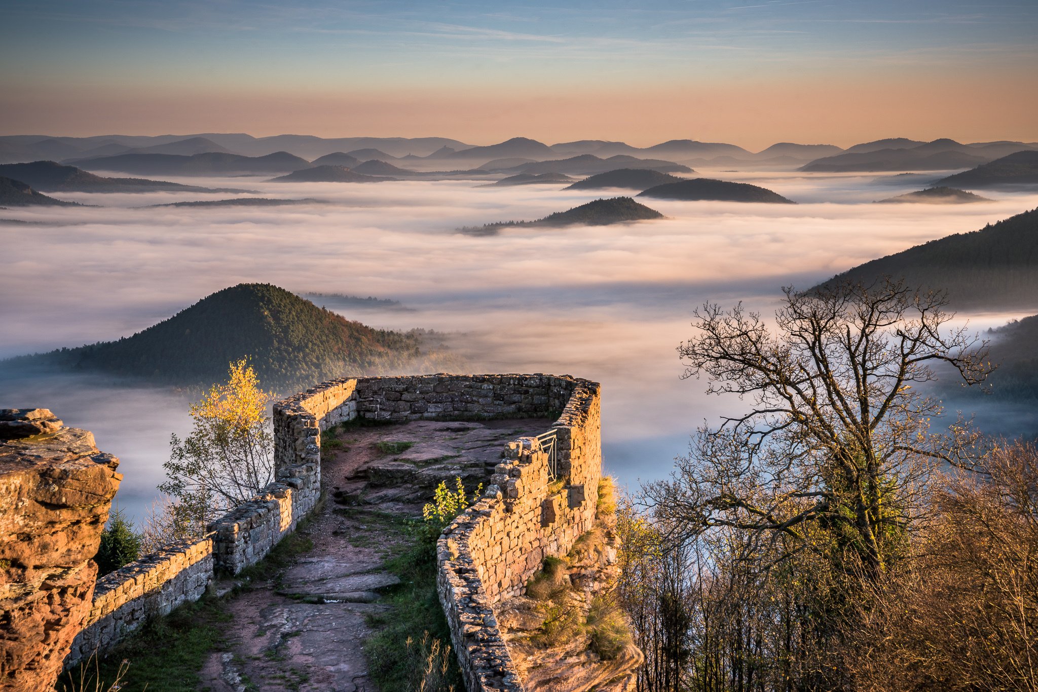 wegelnburg, Pfalz, Germany, Mountains, Hills, Fog, View, Of, The, Old, Fortress, Castle Wallpaper