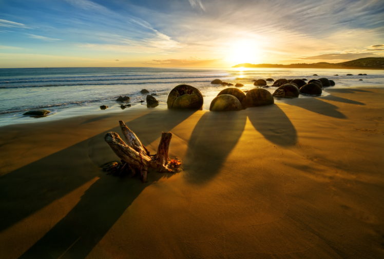 sand, Shore, Coast, Ocean, Sea, Waves, Sky, Sunset, Sunrise, Clouds HD Wallpaper Desktop Background