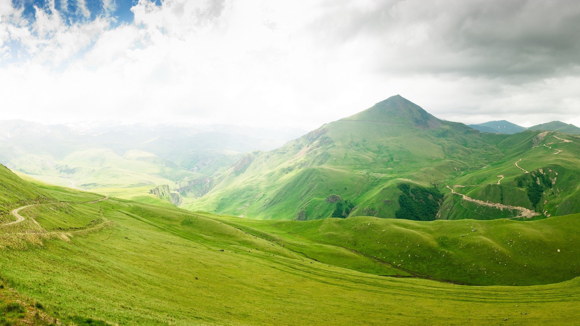 sunset, Mountains, Clouds, Landscapes, Nature, Sun, Skylines, Grass, Fields, Skyscapes Wallpaper