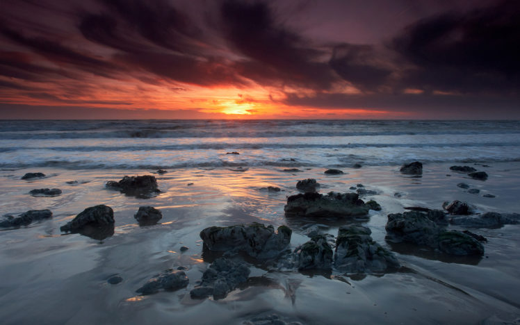 ocean, Waves, Sky, Clouds, Sunset, Sunrise HD Wallpaper Desktop Background