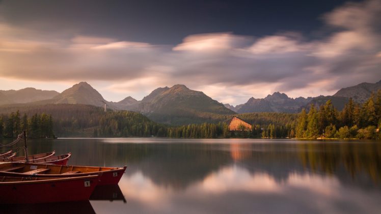 landscapes, Nature, Boats, Lakes, National, Park, Reflections, Slovakia, Tatra, High, Tatras HD Wallpaper Desktop Background