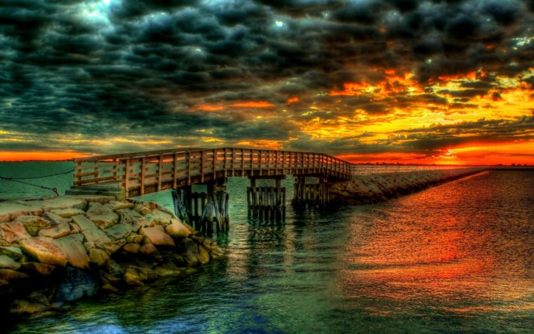water, Clouds, Landscapes, Bridges, Beaches HD Wallpaper Desktop Background