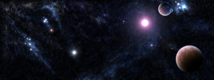 multi, Monitor, Dual, Screen, Sci, Fi, Planets, Stars, Nebula HD Wallpaper Desktop Background