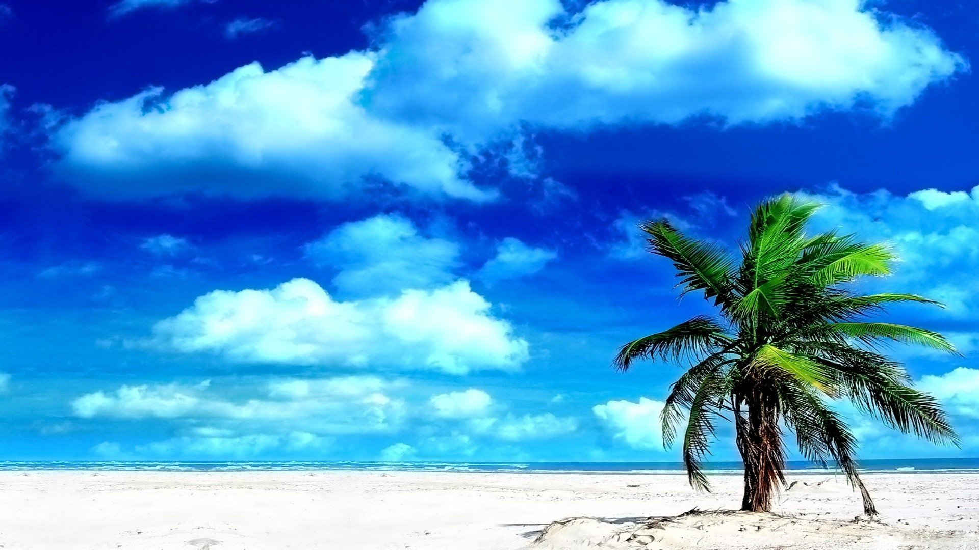 clouds, Sand, Islands, Palm, Trees, Beaches Wallpaper