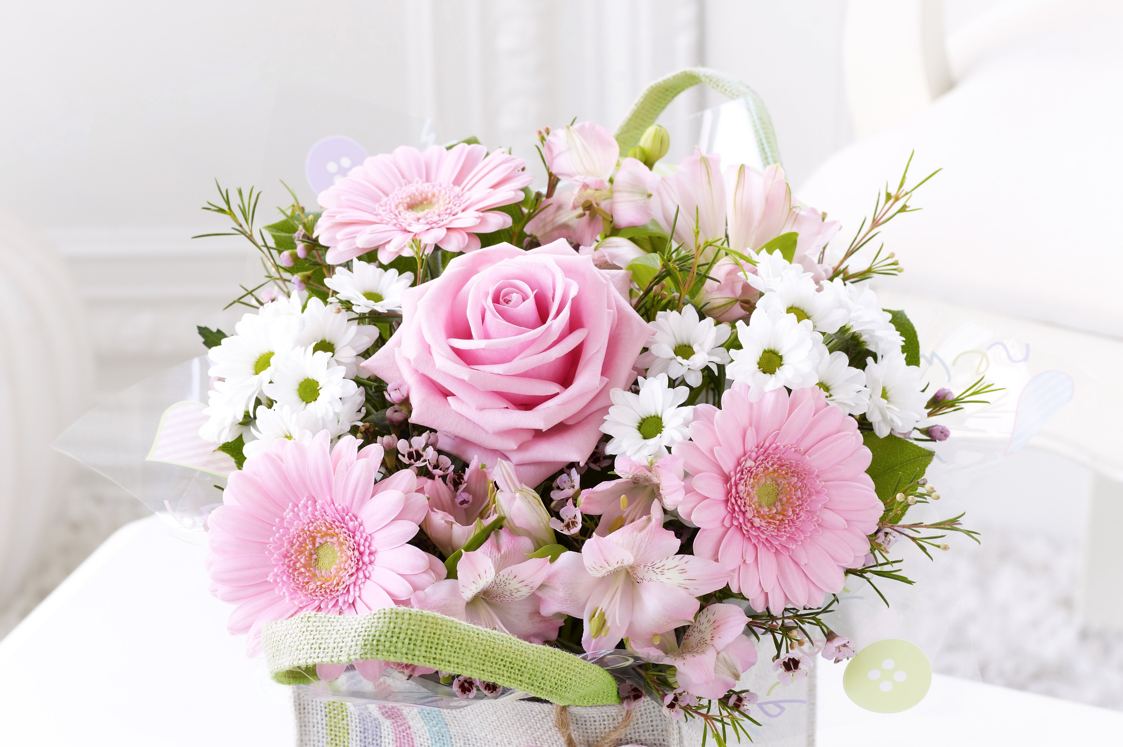 bouquet, Roses, Gerberas, Alstroemeria, Chrysanthemums, Flowers Wallpaper