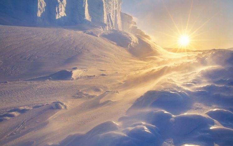 landscapes, Winter, Snow, Deserts, Moon, Sunlight, Sun, Flare HD Wallpaper Desktop Background