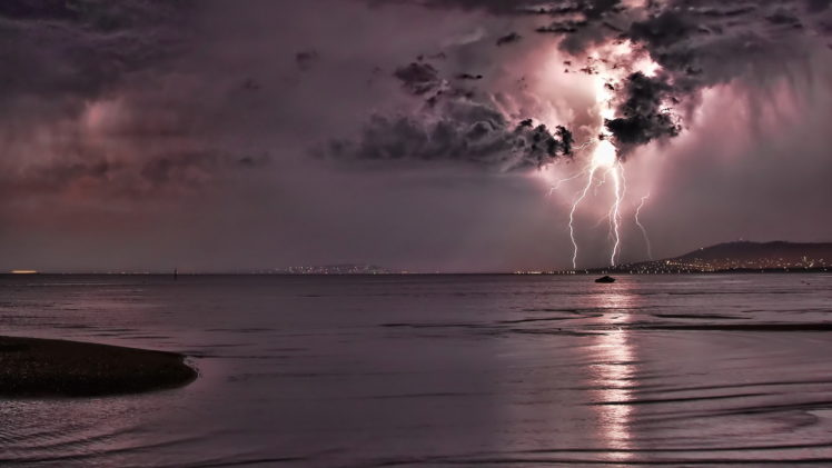 lightning, Storm, Rain, Clouds, Electric, Water, Reflection HD Wallpaper Desktop Background