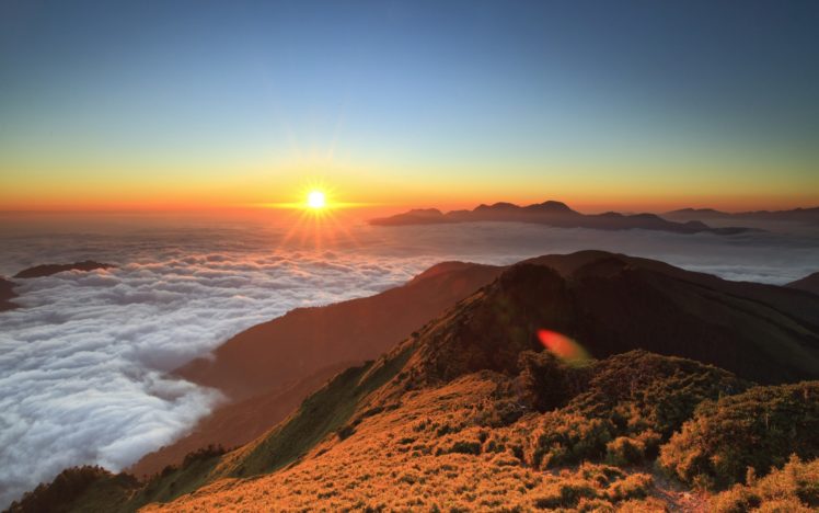 landscapes, Sunrise, Sunset, Sky, Mountains, Color, Fog, Clouds HD Wallpaper Desktop Background