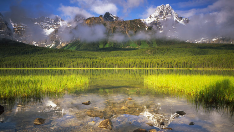 landscapes, Reflection, Trees, Forest, Woods, Mountains, Fog, Clouds, Sky HD Wallpaper Desktop Background