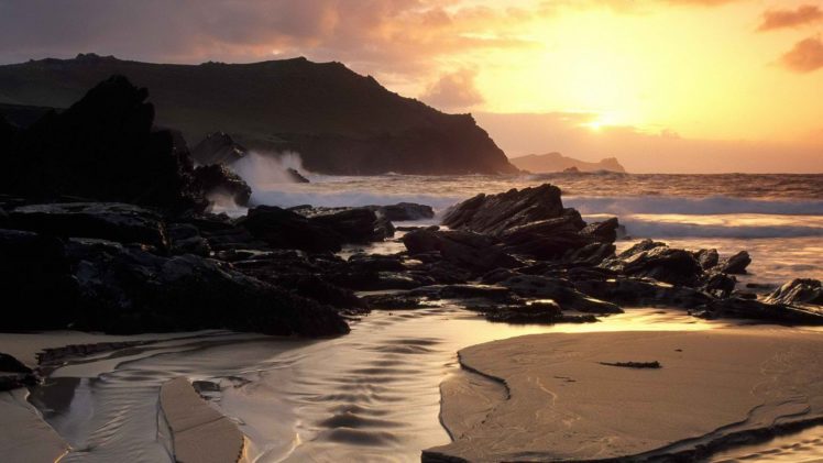 mountains, Ireland, Sea, Beaches HD Wallpaper Desktop Background