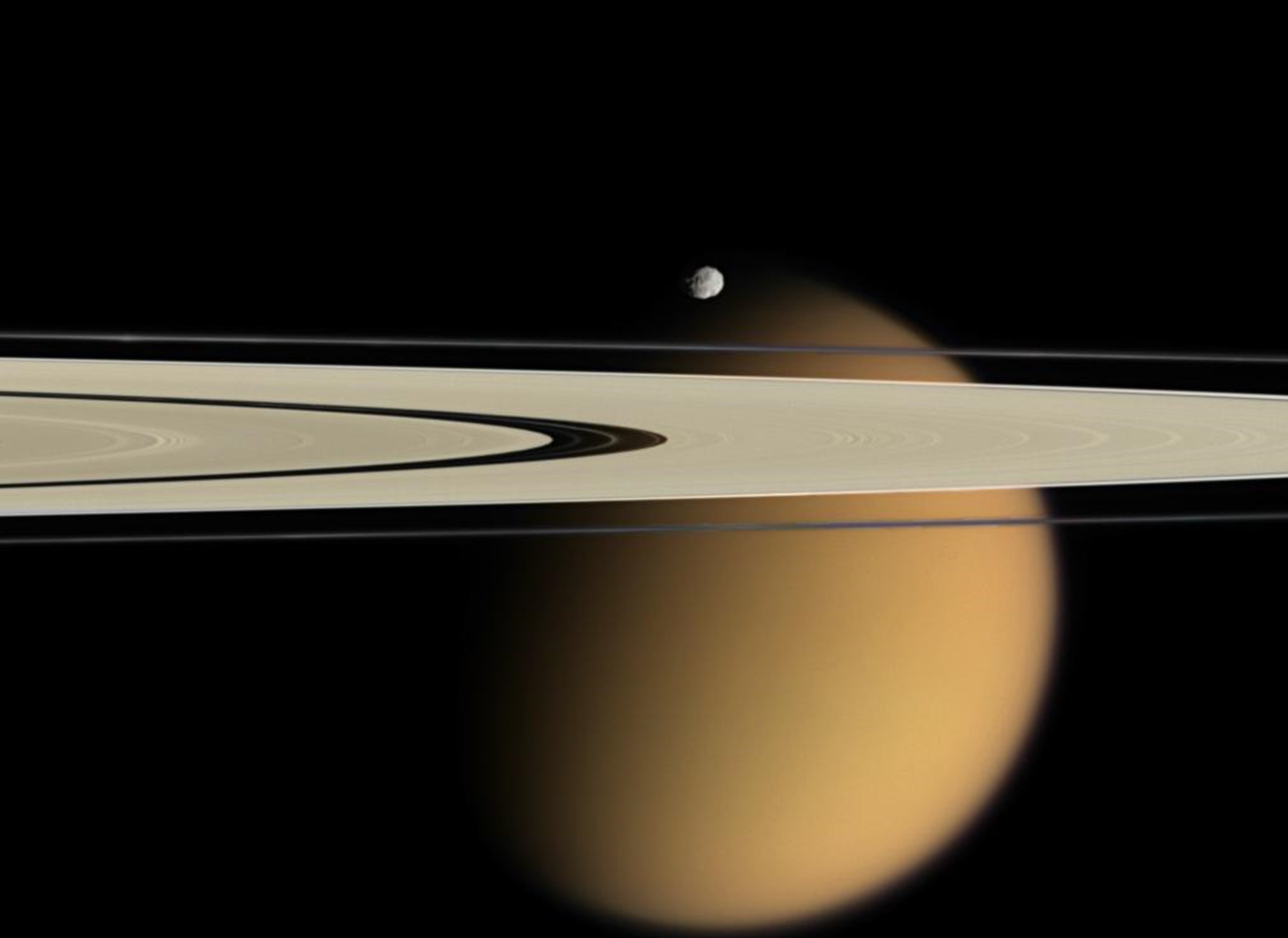 titan, Epimetheus, And, Saturnand039s, Rings, Cassini, 2745x2000 Wallpaper