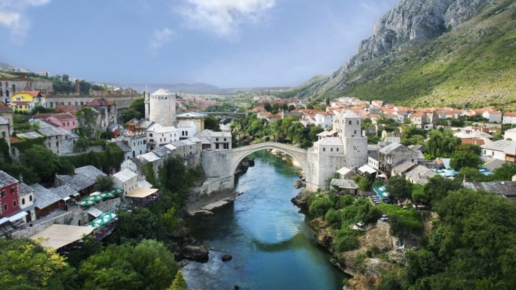 landscapes, Nature, Bridges, Towns, Mostar, Rivers, Bosnia, And, Herzegovina, Townscape, Natural, Scenery, Town HD Wallpaper Desktop Background