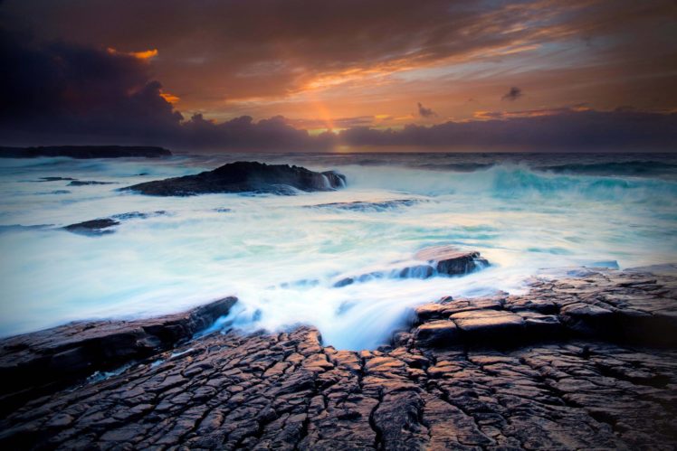 sunset, Sea, Ocean, Beach, Waves HD Wallpaper Desktop Background