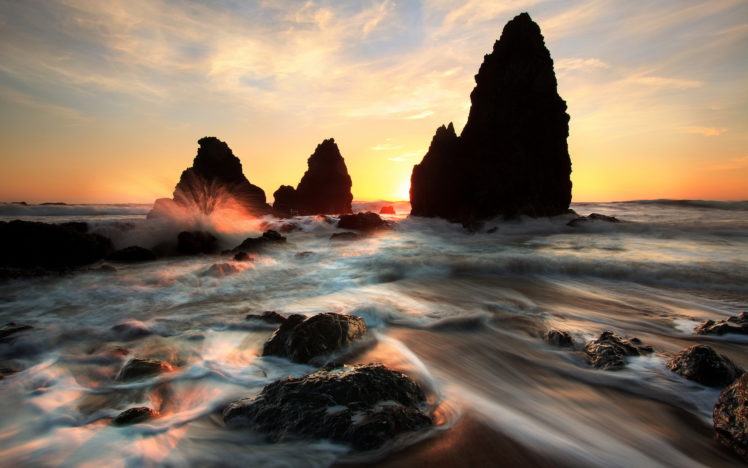 timelapse, Ocean, Sea, Waves, Islands, Sunset, Sunrise, Sky, Clouds HD Wallpaper Desktop Background