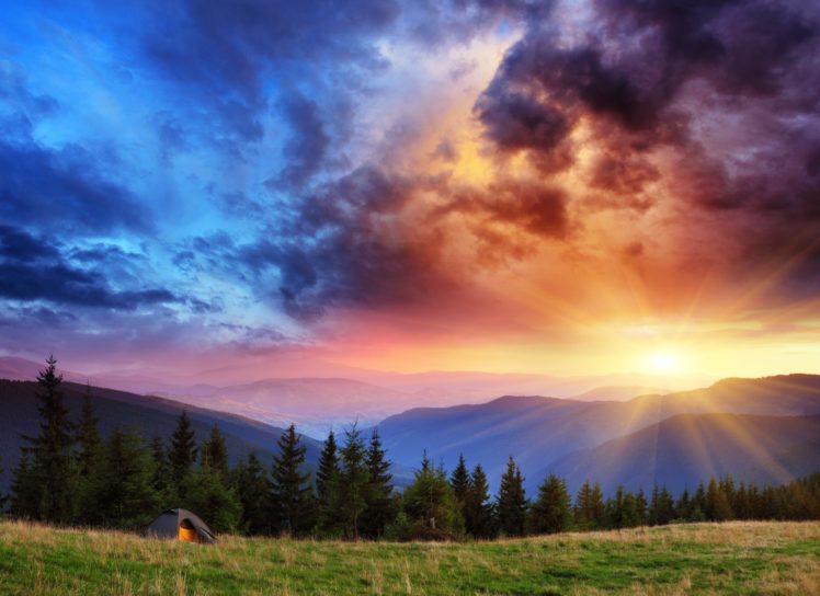 scenery, Mountains, Sky, Sunrises, And, Sunsets, Grass, Fir, Nature HD Wallpaper Desktop Background