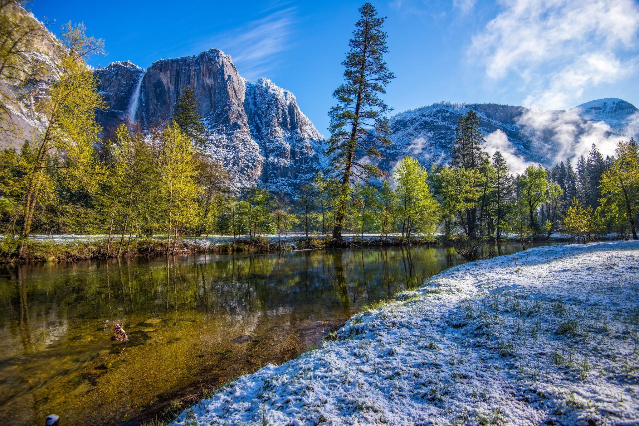 landscape, Nature, Mountain, River, Waterfall, Trees, Snow, Yosemite, Ca Wallpaper
