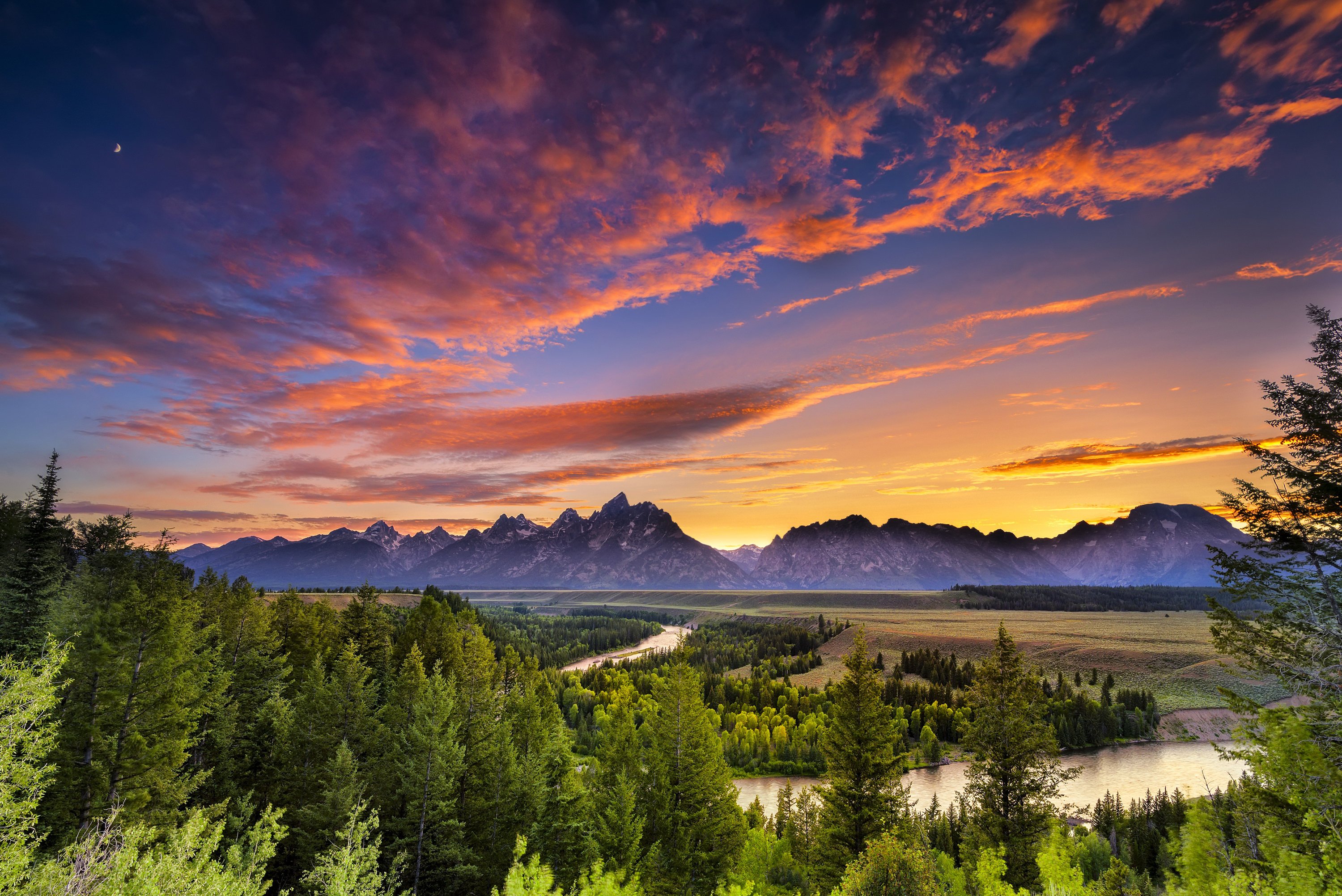 usa, Parks, Rivers, Forests, Sky, Scenery, Wyoming, Grand, Teton, Clouds, Nature Wallpaper