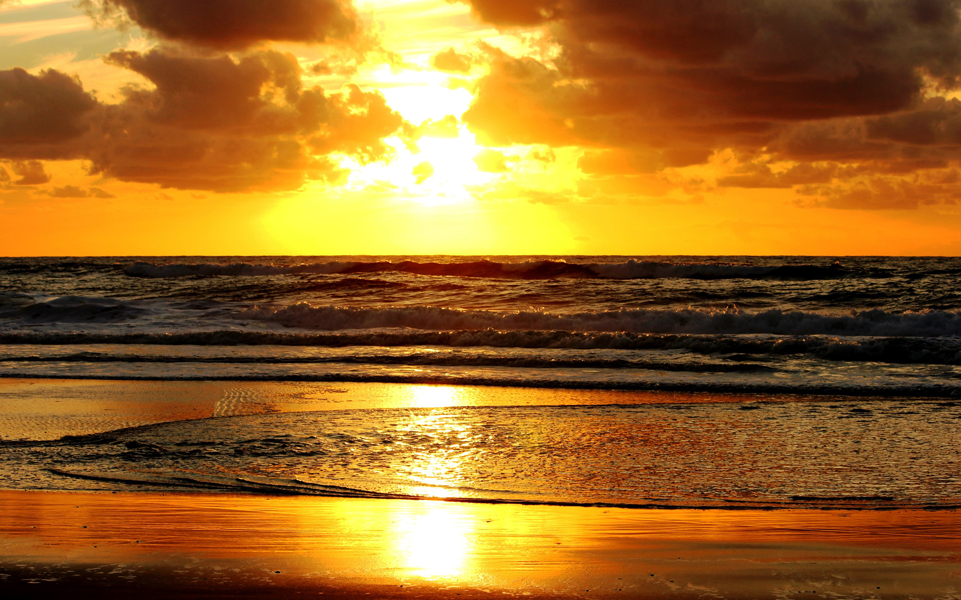 nature, Beaches, Ocean, Sea, Waves, Sky, Clouds, Sunrise, Sunset Wallpaper