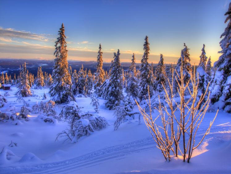 nature, Landscapes, Winter, Snow, Mountains, Sunset, Sunrise, Sky HD Wallpaper Desktop Background