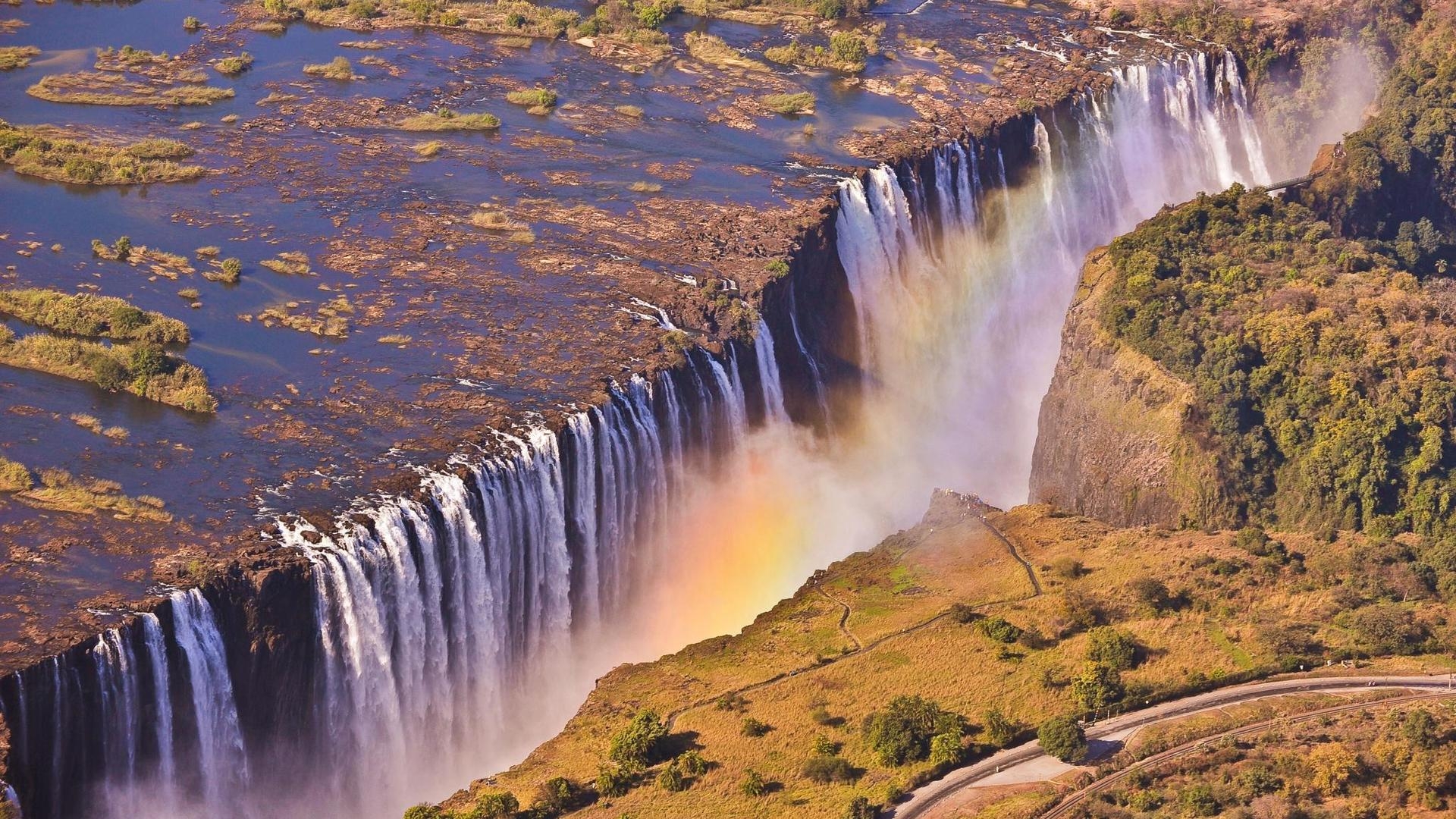 waterfalls, Nature, Landscapes, Rivers, Roads, Spray, Slpash, Africa Wallpaper