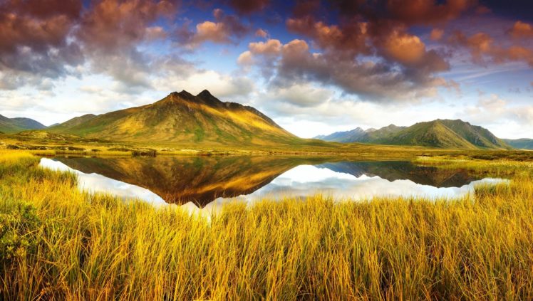 scenery, Canada, Lake, Mountains, Sky, Tombstone, Territorial, Park, Yukon, Grass, Nature HD Wallpaper Desktop Background