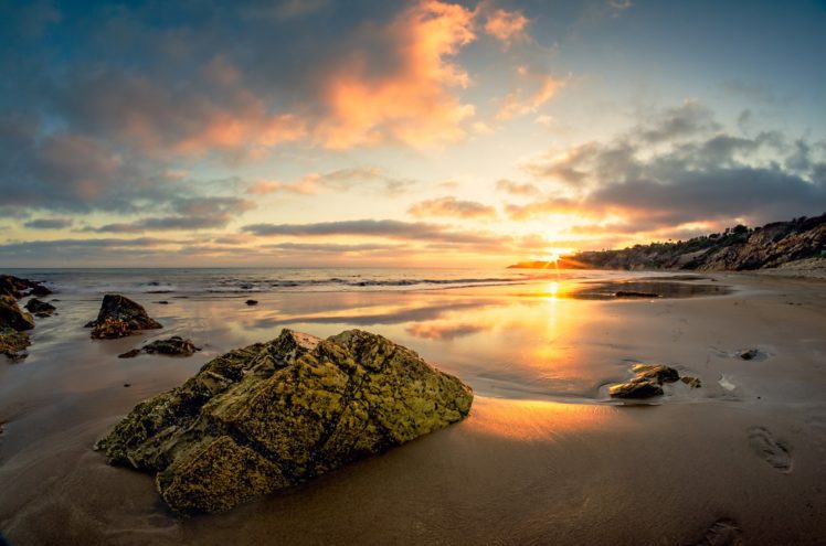 stones, Beach, Sunset, Sand, Sea HD Wallpaper Desktop Background