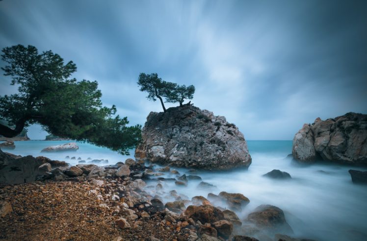 trees, Rocks, Sea, Stones, Beach HD Wallpaper Desktop Background