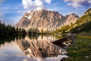 zugspitze, Mountain, Germany, Austria, Forest, Water, Reflection