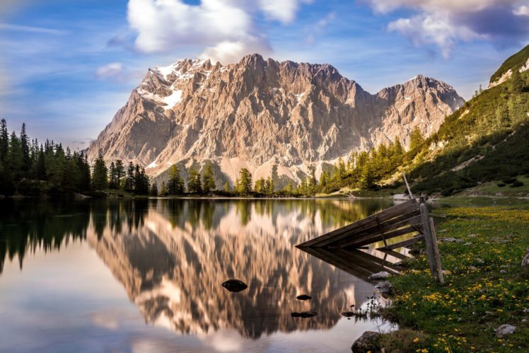 zugspitze, Mountain, Germany, Austria, Forest, Water, Reflection HD Wallpaper Desktop Background