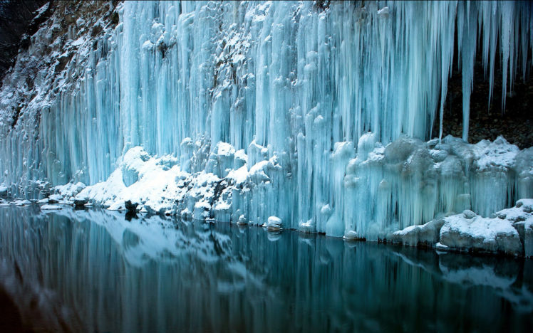ice, Waterfall, Water, Reflection, Rivers, Freeze, Frozen, Snow, Winter HD Wallpaper Desktop Background