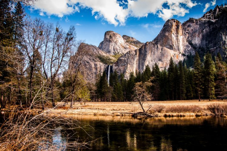 river, Shore, Trees, Mountains, Waterfalls, Peaks, Yosemite, National, Park, Yosemite, National, Park, Usa HD Wallpaper Desktop Background
