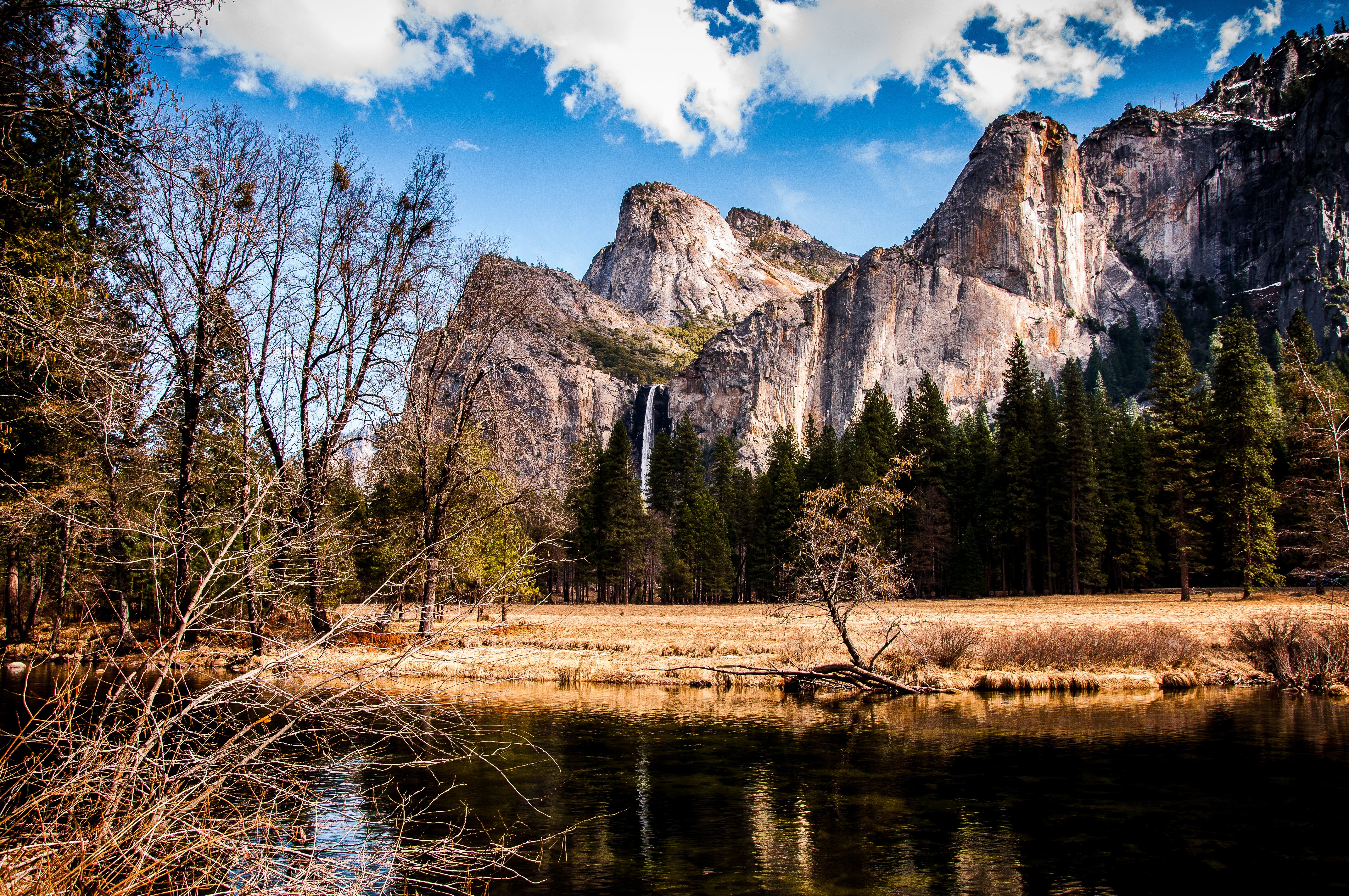 river, Shore, Trees, Mountains, Waterfalls, Peaks, Yosemite, National, Park, Yosemite, National, Park, Usa Wallpaper
