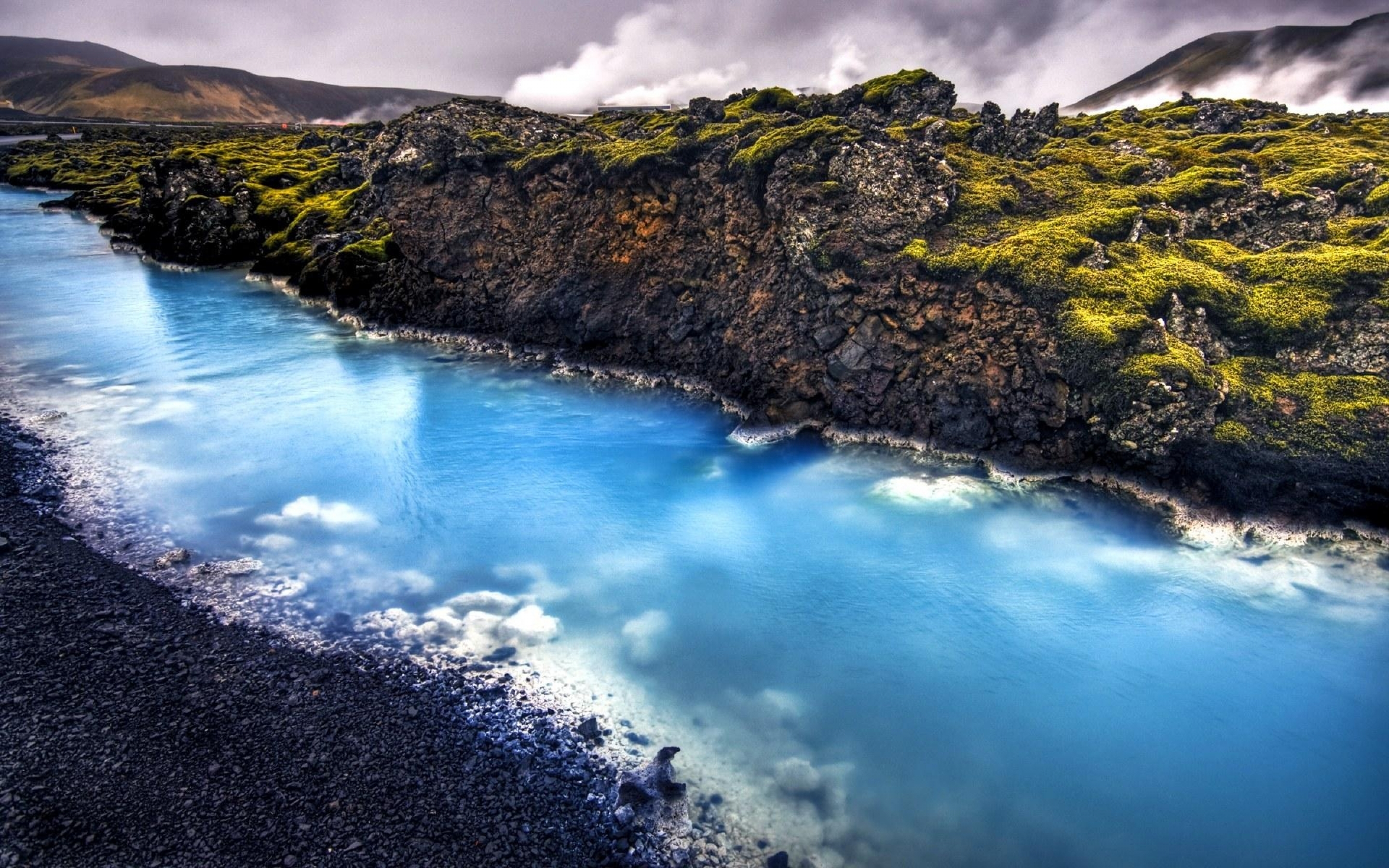 iceland, Landscape, The, Blue, Calcite, Stream, Near, The, Geothermal Wallpaper