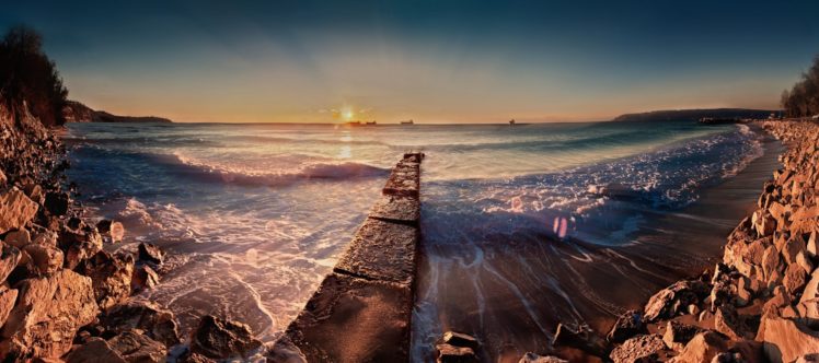 morning, Surf, Bulgaria, Coast, Sea, Stones HD Wallpaper Desktop Background