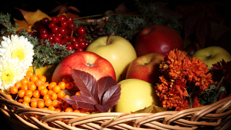 fruit, Still, Life, Apples, Berries, Berry, Nuts, Food, Leaves, Basket HD Wallpaper Desktop Background