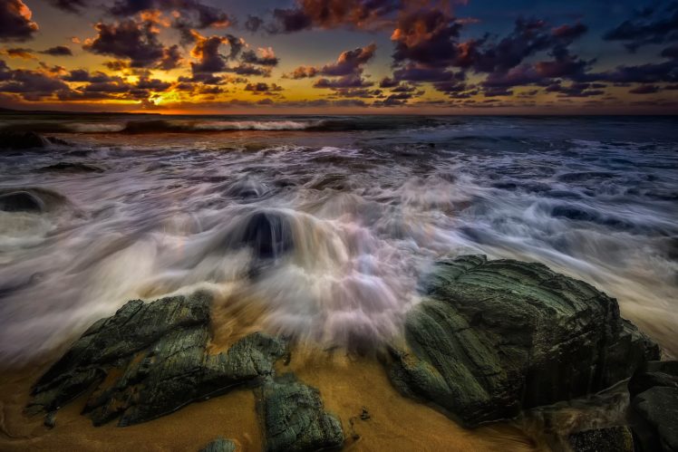ocean, Sea, Beach, Sunset, Waves HD Wallpaper Desktop Background