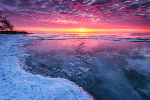 ice, Winter, Lake, Sunset, Sunrise, Sky, Clouds, Beaches, Shore