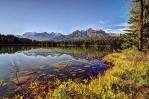 herbert, Lake, Banff, National, Park, Alberta, Canada, Reflection, Mountains