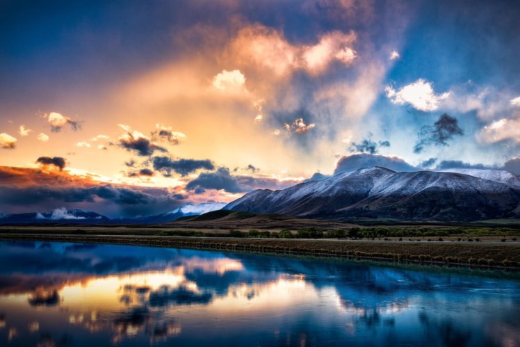 new, Zealand, South, Island, Mountains, Snow, Lake, Reflection, Sky, Clouds, Sunrise, Sunset HD Wallpaper Desktop Background