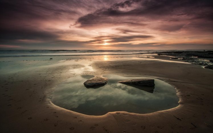 sea, Beach, Rock, Sunset, Sand HD Wallpaper Desktop Background