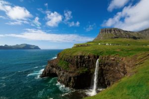 ocean, Sea, Water, Sky, Clouds, Cliff, Waterfall, River, Waves, Landscapes